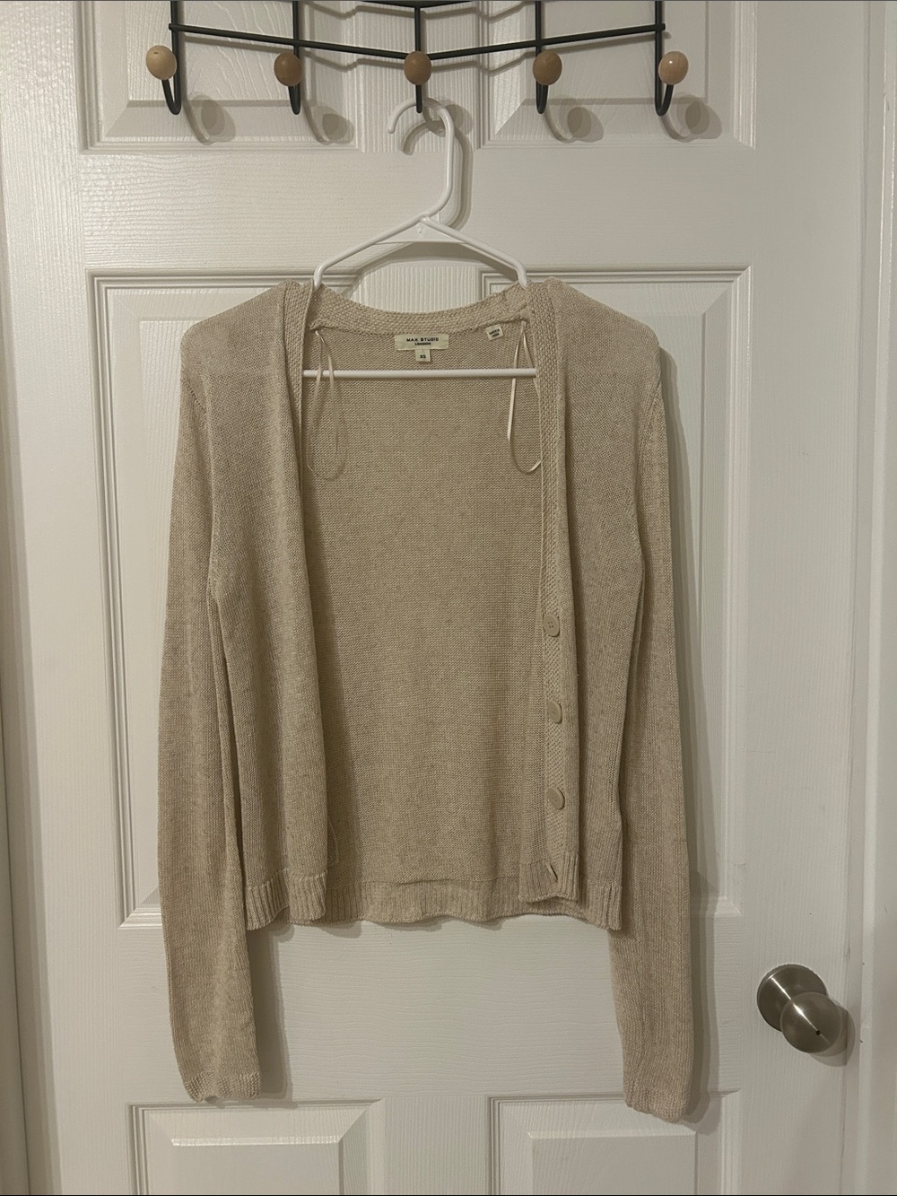 Max Studio Beige Hooded Button Cardigan